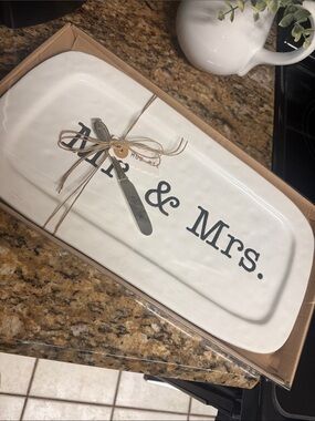 Mr. & Mrs. Ceramic Serving Platter - White